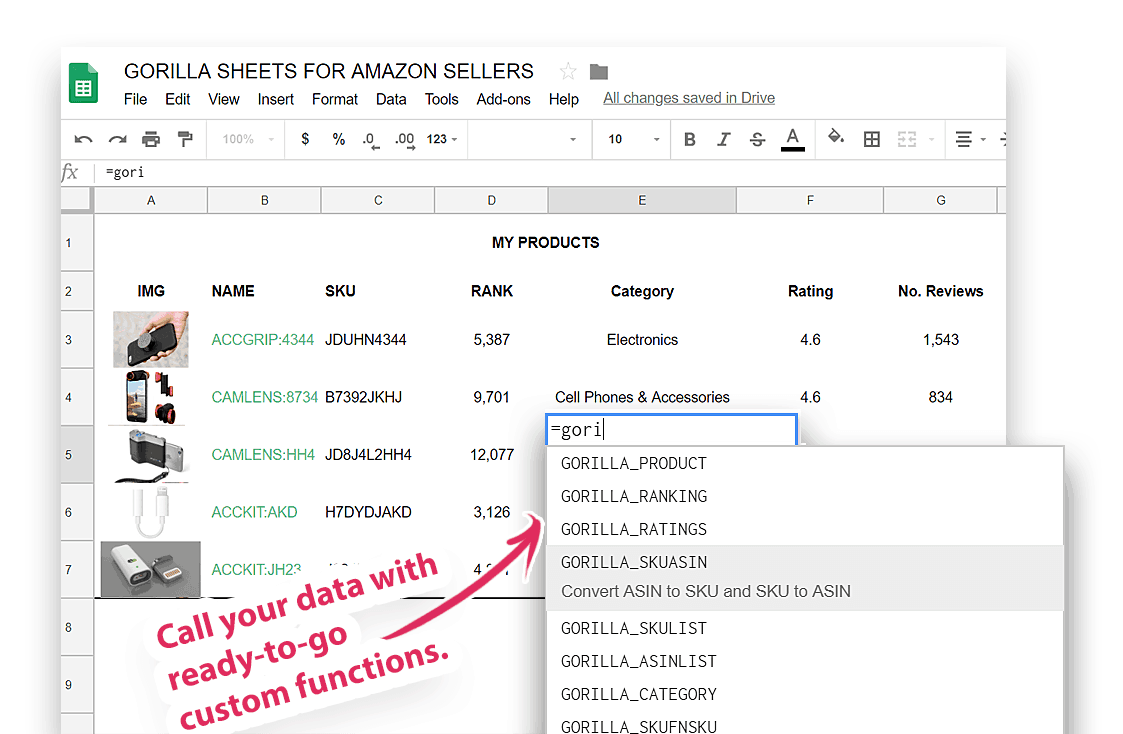 gorilla sheets functions for Amazon Seller