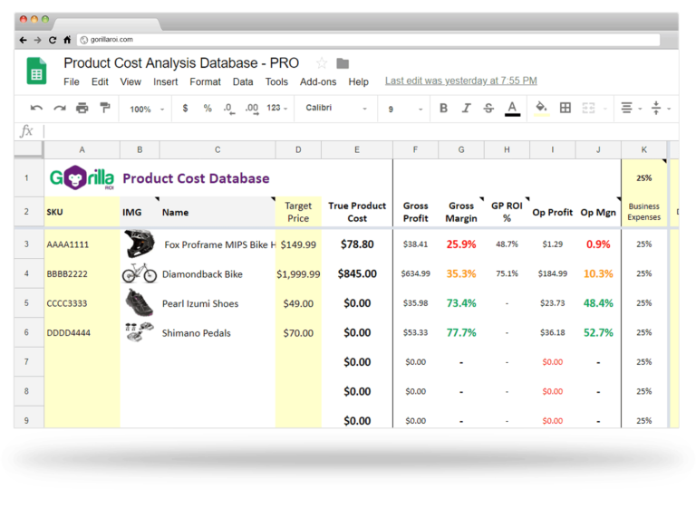 amazon product cost analysis database