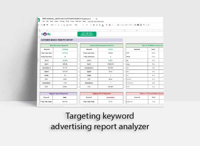 Advertising report spreadsheet analyzer fba