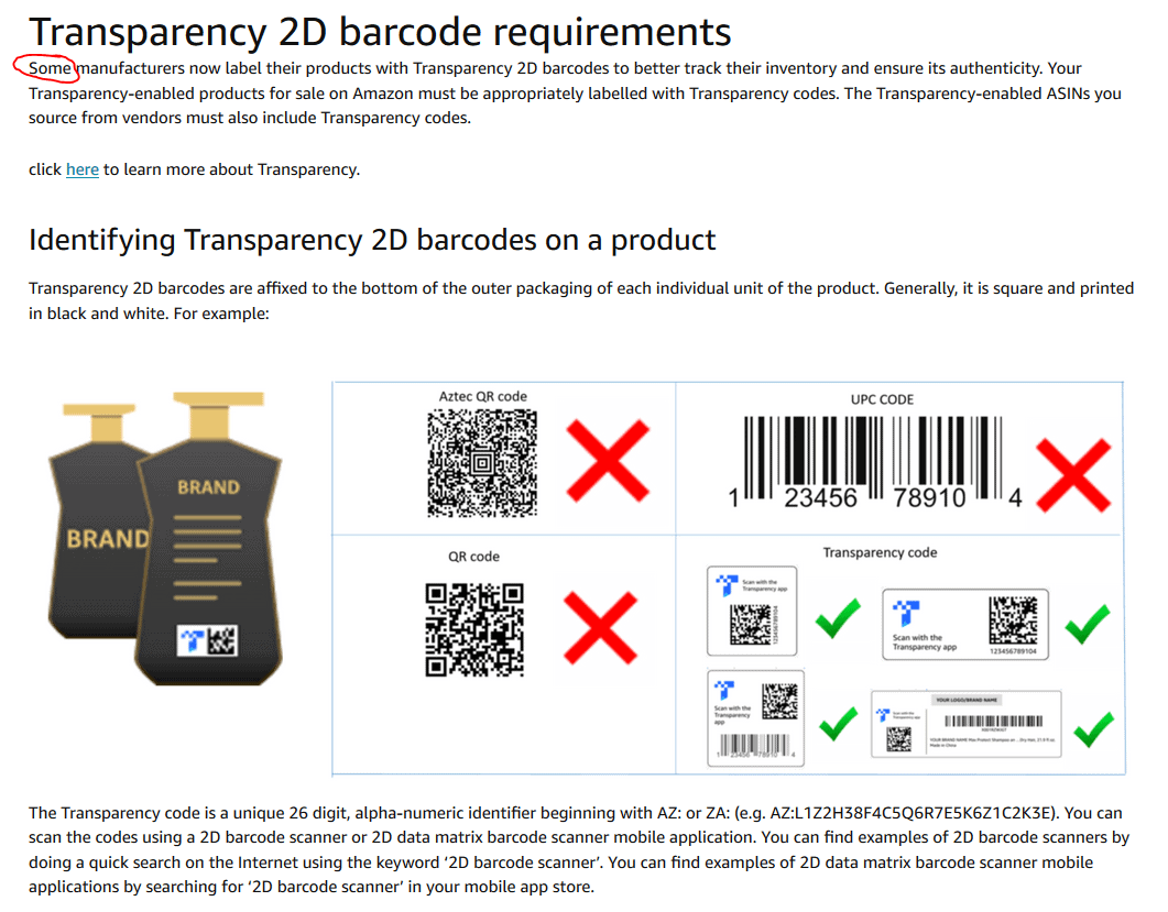 Amazon Transparency QR code in 2D format