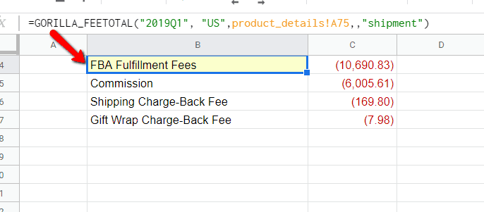FBA shipment related fees listed automatically into Google Sheets