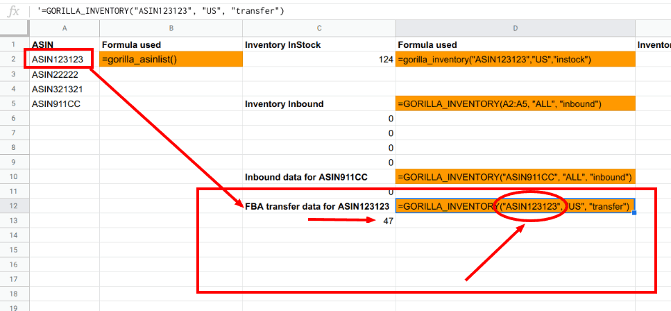 Formula to load inventory transfer numbers