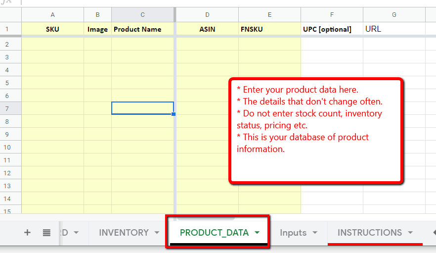 product datasheet for inventory warehouse systems spreadsheet