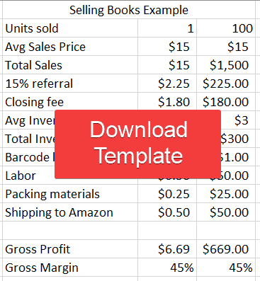 spreadsheet to calculate cost of selling books on Amazon