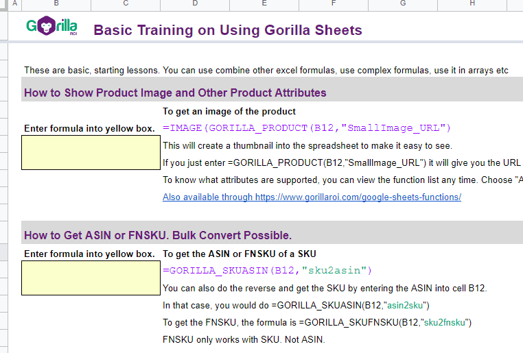 training spreadsheet screenshot Gorilla ROI